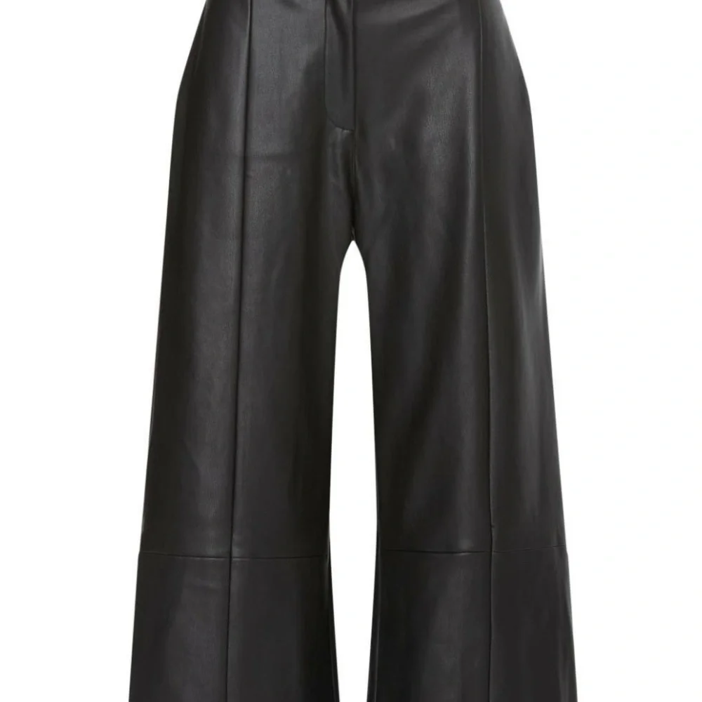 Jason Wu Collection Black Faux Leather Wide Leg Cropped Pants Size 6 - Picture 3 of 7